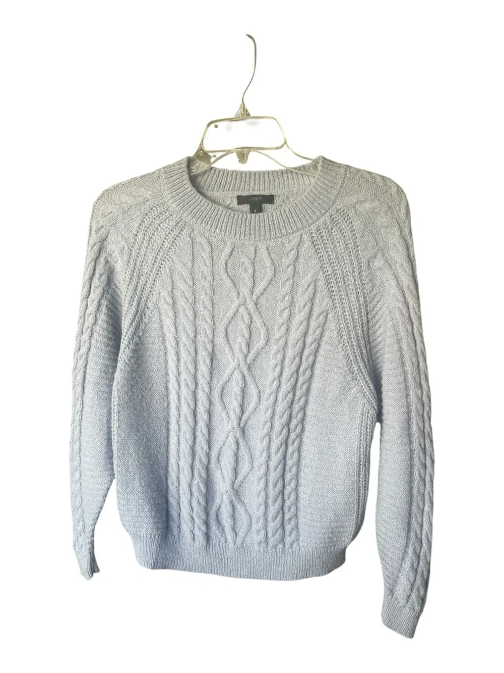 J. Crew Soft Blue Cable Knit Crewneck Sweater,,Preppy, Fall, S